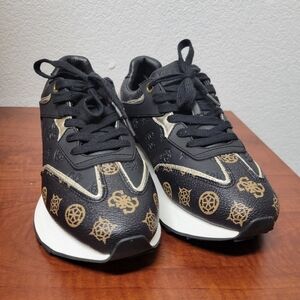Guess Womens Luchia Logo Pop Joggers 9M Black And Gold.